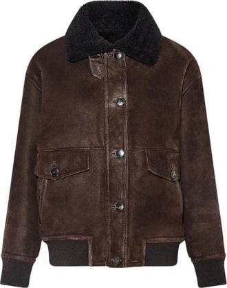 Yves Salomon Veste Agneau Merinos Frise Velours - Dames - Bomber jackets - Bruin - S - Jassen