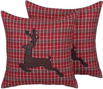 Beliani Conjunto De Cojines Decorativos Rojo Con Estampado De Reno 45 X 45 Cm Decoraci&oacute;n Moderna De Navidad Comet