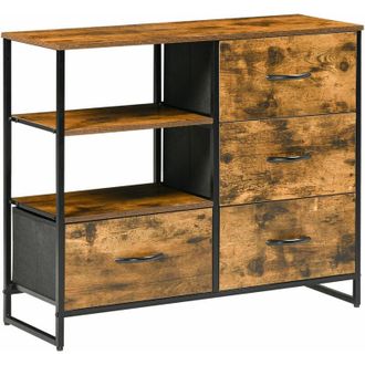 HOMCOM Homcom - C&oacute;moda Cajonera Con 4 Cajones De Tela Plegable Y 2 Estantes Abiertos Armario De Cajonera Para Oficina Dormitorio Estilo Industrial 84x30x71,5