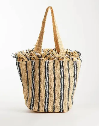 Asos Maxi borsa a righe multicolore con bordi sfrangiati