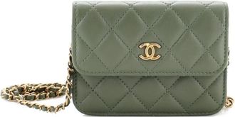 Chanel Pearl Crush Flap Clutch with Chain Quilted Lambskin Mini crossbody bag - women - Calf Leather - One Size - Green