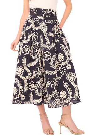 Ted Baker Guinevere Floral Embroidered Cotton Midi Skirt in Emerald Berry at Nordstrom, Size 14
