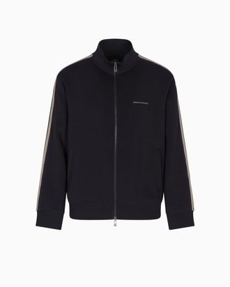 A|X Armani Exchange Mens Long Sleeve Side Logo Lettering Zip Closure Sweatshirt, deep Navy, M
