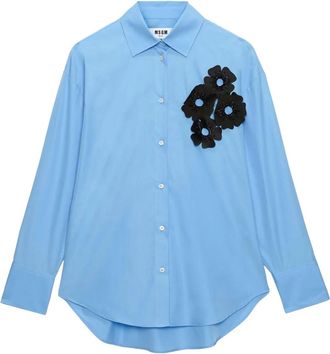 Msgm Camicia semi trasparente con applicazione a fiori - Blu