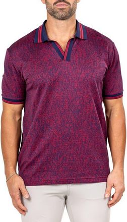 Maceoo Marthyr Grid Print Johnny Collar Cotton Polo in Red at Nordstrom, Size Xxx-Large