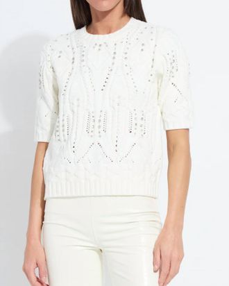 Lyss&eacute; Hadley Cozy Short Sleeve Embellished Cable Sweater In White