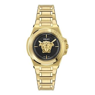 Versace Horloge Vrouwen Hera Ve 8D00624 Goud Zwart - unisex - Horloges - Geel - ONE Size - Accessoires