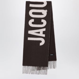 Jacquemus Sciarpa marrone scuro in lana con logo