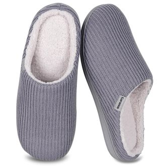 Garonne Womens Slippers with Memory Foam and Wool-Like Lining Womens Slippers for Bedroom Indoor/Outdoor, lightgrey, 2.5/3 UK