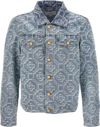 Casablanca Mens Classic Monogram Bleached Blue Denim Jacket Cotton - Size Small