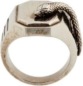 Roberto Cavalli Mens Snake Signet Antique Silver-tone Ring, Size 16