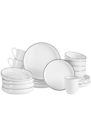 Novel Kombiservice, Schwarz, Wei&szlig;, Keramik, 20-teilig, Uni, 350 ml,760 ml, Lfgb, handbemalt, lebensmittelecht, Geschirr, Geschirrsets, Kombiservice