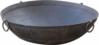 Biscottini International Brasero de jardín Barbacoa Estufa de leña para exteriores Soporte de madera contenedor de hierro forjado rústico antiguo