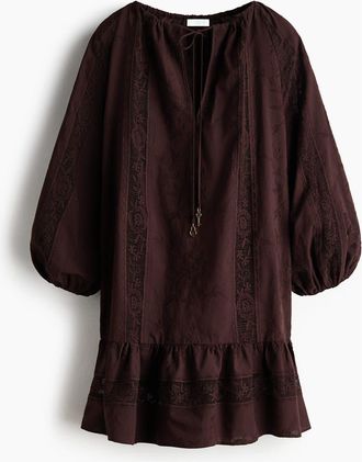 H&M Lace-inset Tunic Dress in Dark Brown at Nordstrom, Size X-Small