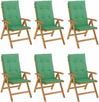 vidaXL Sillas De Jard&iacute;n Reclinables Y Cojines 6 Uds Madera Maciza Teca Vidaxl