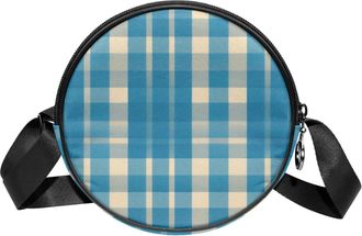 Generic Circle Crossbody Bag for Women, Retro Plaid Small Sling Bag Daypack with Zipper Adjustable Shoulder Straps Casual Ladies Girls Round Purse