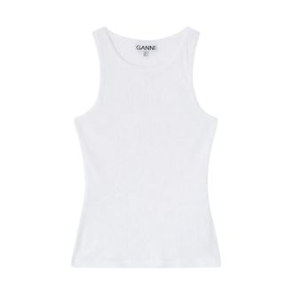 Ganni Sleeveless Tops, female, White, Size: XL Soft Cotton Rib Tanktop