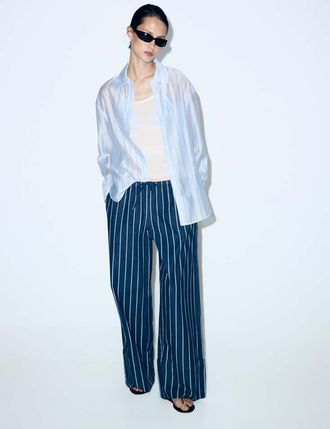 Mango Pantaloni bordo inferiore risvolto righe blu - Donna - XS - MANGO