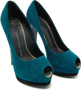 Giuseppe Zanotti Pumps in pelle scamosciata con plateau e punta aperta - Blu