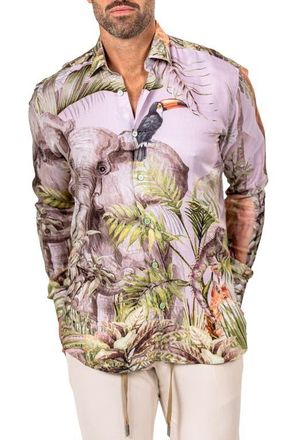 Maceoo Fibonacci Marthyr 0322 Wildlife Print Contemporary Fit Button-Up Shirt in White Multi at Nordstrom, Size 4