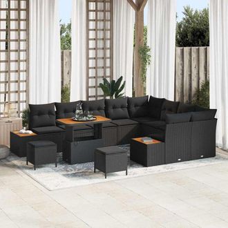 vidaXL Conjunto De Sof&aacute; De Jard&iacute;n Con Coj&iacute;n 12 Pcs Negro Polirat&aacute;n Vidaxl