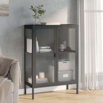 Berkfield Home Sideboard Black 75x35x105 cm Glass & Steel | Size: 75 x 35 x 105 cm