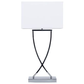 Beliani L&aacute;mpara De Mesa De Metal Blanco Plateado Poli Algod&oacute;n 62 Cm Sala De Estar Yasuni