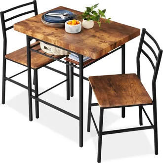 Best Choice Products 3-Piece Modern Dining Set, Square Table & Chairs Set w/ Steel Frame, Built-In Storage Rack
