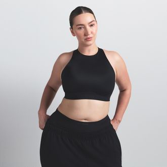Nike Womens SKIMS Satin Shine High-Neck Bra in Black | IR5079-054