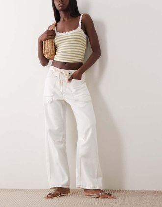 Lioness Rush Hour - Jeans dritti bianchi con laccetti-Bianco