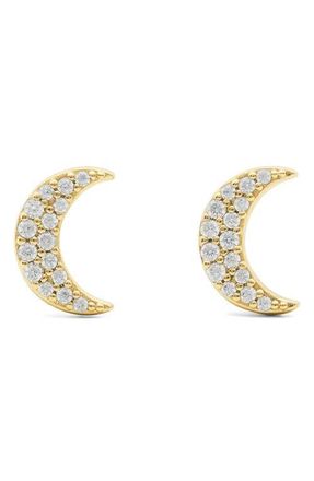 Kate Spade New York pav&eacute; moon stud earrings in Clear/Gold at Nordstrom