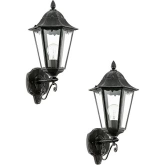 Loops 2 PACK IP44 Outdoor Wall Light Black & Silver Patina Up Lantern 1x 60W E27