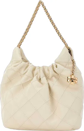 Tory Burch Womens Fleming Mini Shoulder Bag Beige Leather