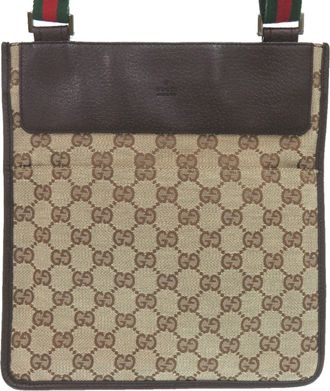 Gucci Brown Green Red Color Gg Canvas Leather Messenger Bag Sling Bag (Pre-Owned)