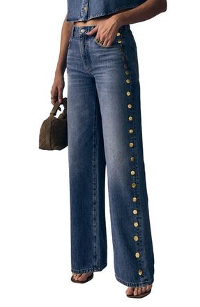 LE JEAN Alexa Studded Wide Leg Jeans in Beyond The Horizon at Nordstrom, Size 26
