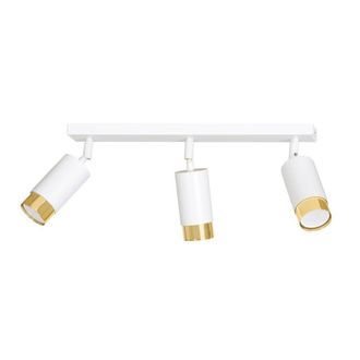 Wonderlamp Regleta lineal elegante blanco con 3 focos orientables dorados