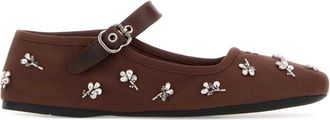 Miu Miu Brown Embellished Ballet Flats