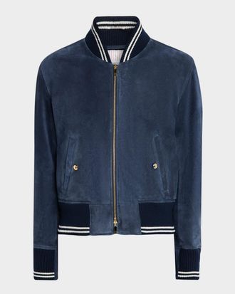 Thom Browne Men & apos;s Suede Rib-Knit Blouson Jacket