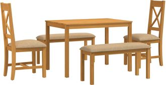 vidaXL Conjunto De Comedor 5 Uds. Beige Madera De Roble S&oacute;lido Vidaxl
