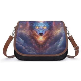 Generic Wolf with Glowing Eyes in Illumina Crossbody Bags for Women Fashion Leather Shoulder Handbags With Adjustable Strap