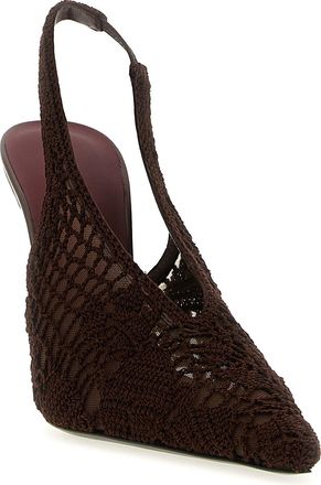 Magda Butrym Womens Crochet Cotton Slingback Heel Brown Viscose