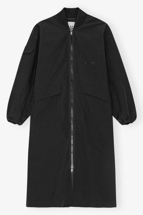 Ganni Black Tech Seersucker Oversized Shell Coat - Size XXS/XS
