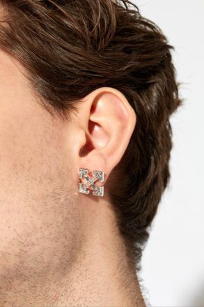 Off-white Single Earring With Shimmering Crystals, Mens, Silver