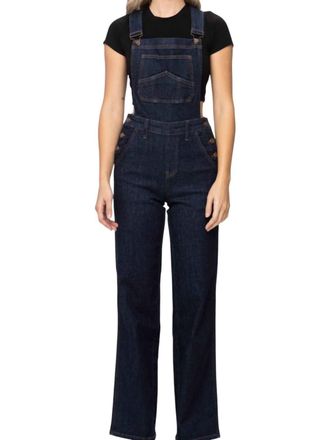 Judy Blue High Waist Classic Overall Wide Leg Jeans In Dark Blue
