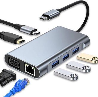 OEM Hub Usb-c - Adaptador Multipuerto 7 En 1 Con Hdmi 4k, Vga, Usb 3.0, 100 W Pd Y Ethernet Rj45