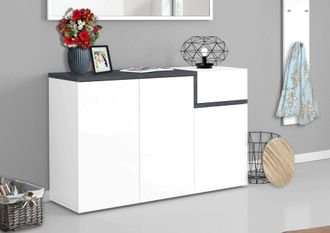 Dmora Zapatero Moderno, Made In Italy, 3 Puertas Y 1 Puerta Abatible, Zapatero De Entrada, 120x40h80 Cm, Blanco Brillante Y Gris Pizarra, Con Embalaje Refor