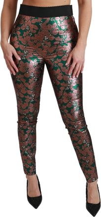 Dolce & Gabbana Green Bronze Leaf Tights Skinny Womens Pants
