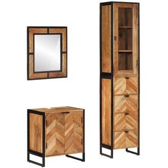 vidaXL Conjunto De Muebles Ba&ntilde;o 3 Pzas Madera Maciza Acacia Y Hierro Vidaxl