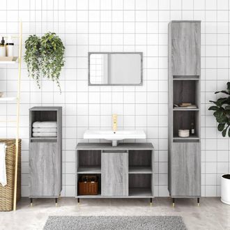 Berkfield Home 3 Piece Bathroom Furniture Set Grey Sonoma Engineered Wood