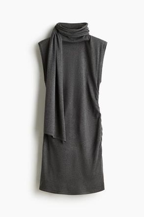 H&M Scarf-collar Dress in Dark Gray Melange at Nordstrom, Size Xx-Small